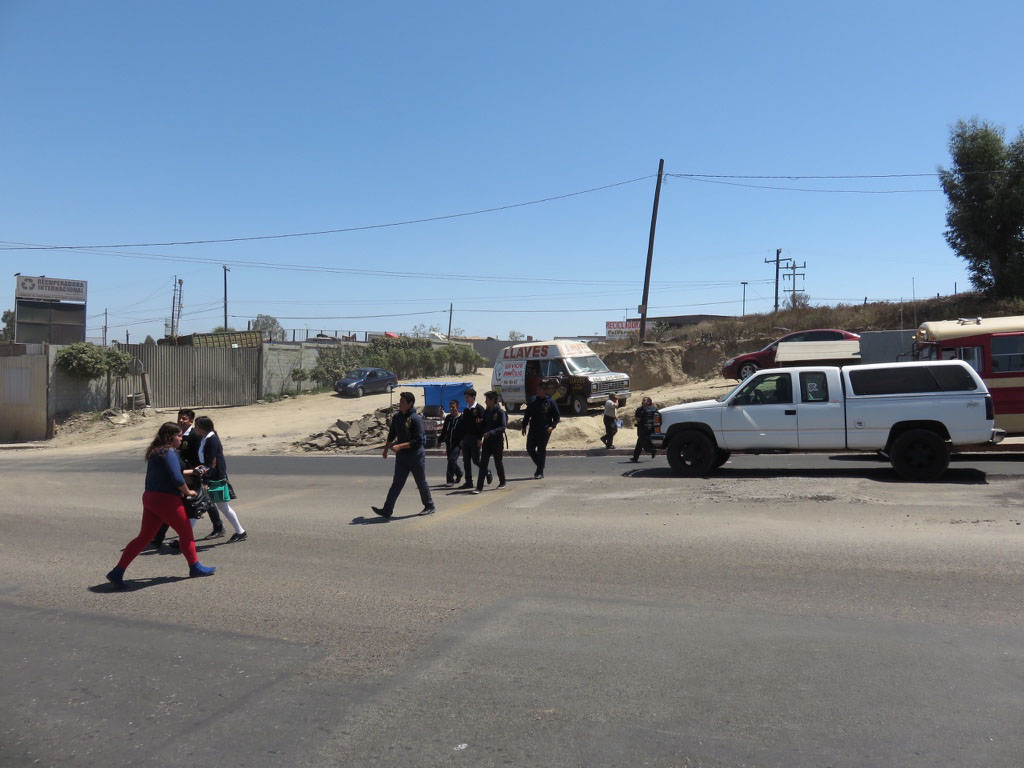 Students crossing to school in Northern Mexico